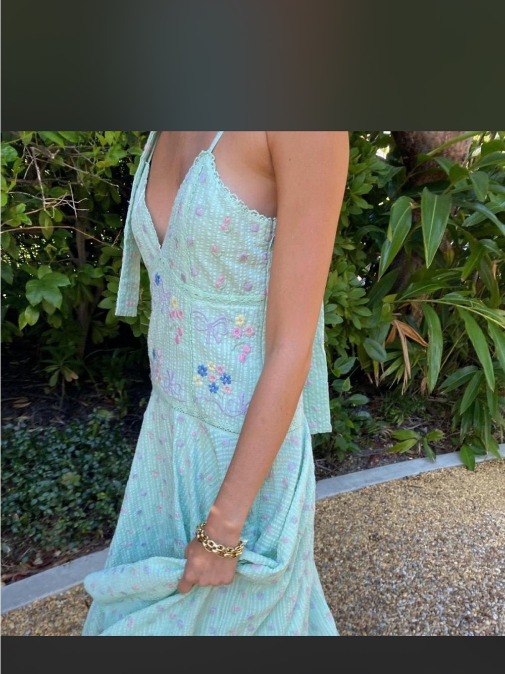 LoveShackFancy Mint Green Embroidered Maxi Dress